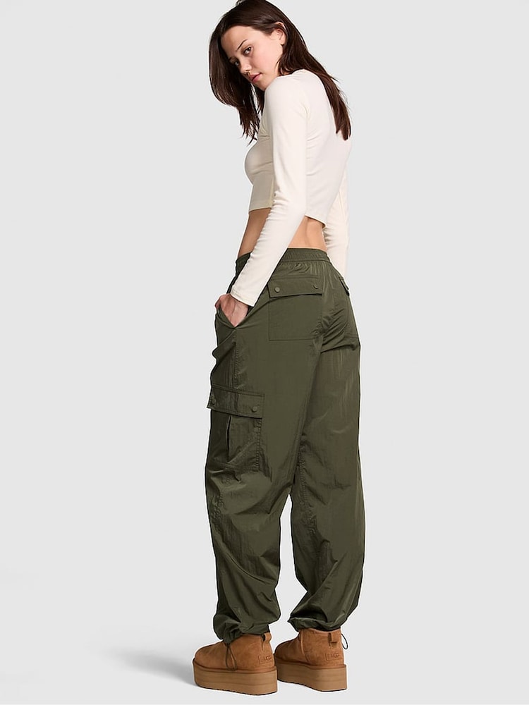 Victoria's Secret PINK Olive Green Parachute Cargo Trousers - Image 2 of 3 Victoria's Secret PINK Olive Green Parachute Cargo Trousers - Image 2 of 3