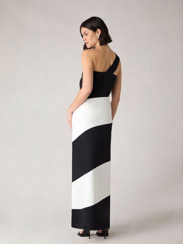 Ro&Zo Black Petite Sofia Mono Stripe One Shoulder Maxi Dress - Image 2 of 5 Ro&Zo Black Petite Sofia Mono Stripe One Shoulder Maxi Dress - Image 2 of 5