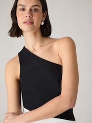 Ro&Zo Black Petite Sofia Mono Stripe One Shoulder Maxi Dress - Image 3 of 5