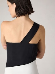 Ro&Zo Black Petite Sofia Mono Stripe One Shoulder Maxi Dress - Image 4 of 5