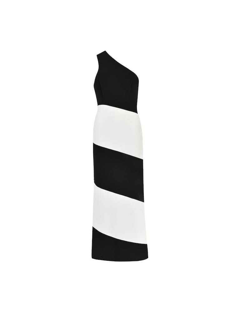 Ro&Zo Black Petite Sofia Mono Stripe One Shoulder Maxi Dress - Image 5 of 5 Ro&Zo Black Petite Sofia Mono Stripe One Shoulder Maxi Dress - Image 5 of 5