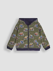 JoJo Maman Bébé Navy Blue & Green Tractor & Trailer Tractor and Trailer Applique Reversible Hoodie - Image 4 of 8