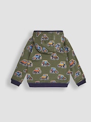JoJo Maman Bébé Navy Blue & Green Tractor & Trailer Tractor and Trailer Applique Reversible Hoodie - Image 5 of 8