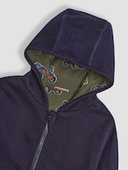 JoJo Maman Bébé Navy Blue & Green Tractor & Trailer Tractor and Trailer Applique Reversible Hoodie - Image 6 of 8
