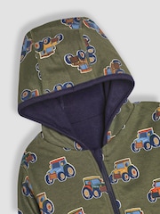 JoJo Maman Bébé Navy Blue & Green Tractor & Trailer Tractor and Trailer Applique Reversible Hoodie - Image 7 of 8