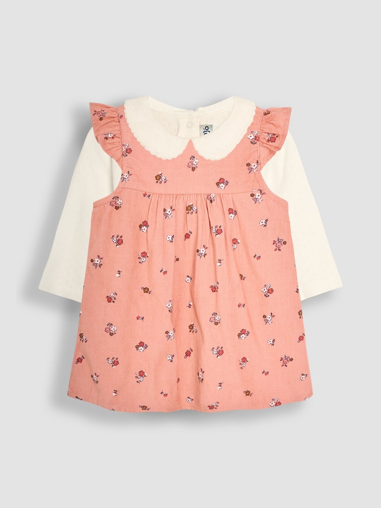 JoJo Maman Bébé Pink Posy Floral Cord Baby Dress And Body Set - Image 1 of 6