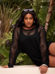 Yours Curve Black Metallic Crochet Jumper - Image 1 of 5