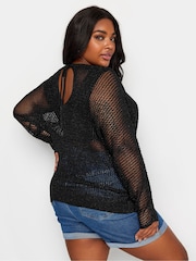 Yours Curve Black Metallic Crochet Jumper - Image 4 of 5