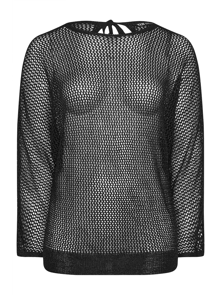 Yours Curve Black Metallic Crochet Jumper - Image 5 of 5