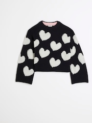 River Island Girls Boucle Heart 100% Cotton Jumper - Imagen 1 de 3