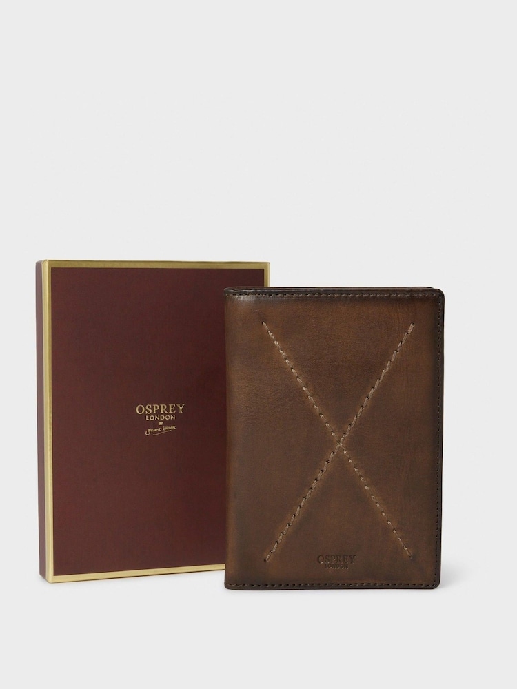 Osprey London The X Stitch Leather RFID Brown Passport Cover - Image 1 of 5