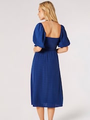 Apricot Blue Self-Check Smocked Milkmaid Midi Dress - Image 2 of 4