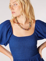 Apricot Blue Self-Check Smocked Milkmaid Midi Dress - Image 4 of 4