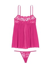 Victoria's Secret Luscious Rose Pink Lace Top Pleated Babydoll Set - Image 3 of 3