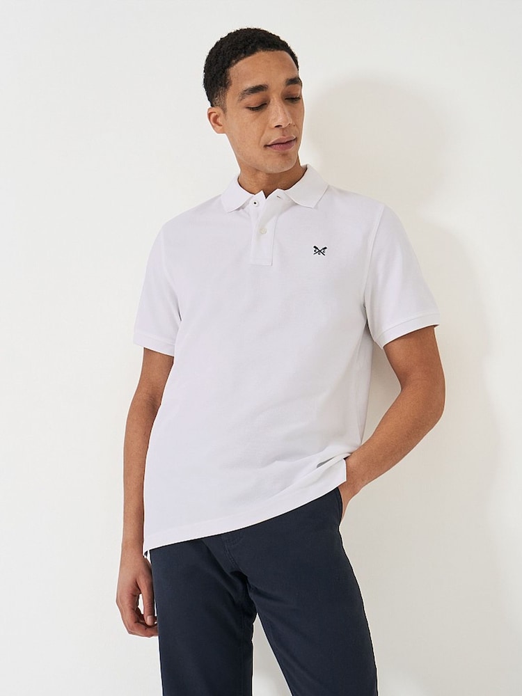 Crew Clothing White 100% Cotton Pique Polo Shirt - Image 1 of 4