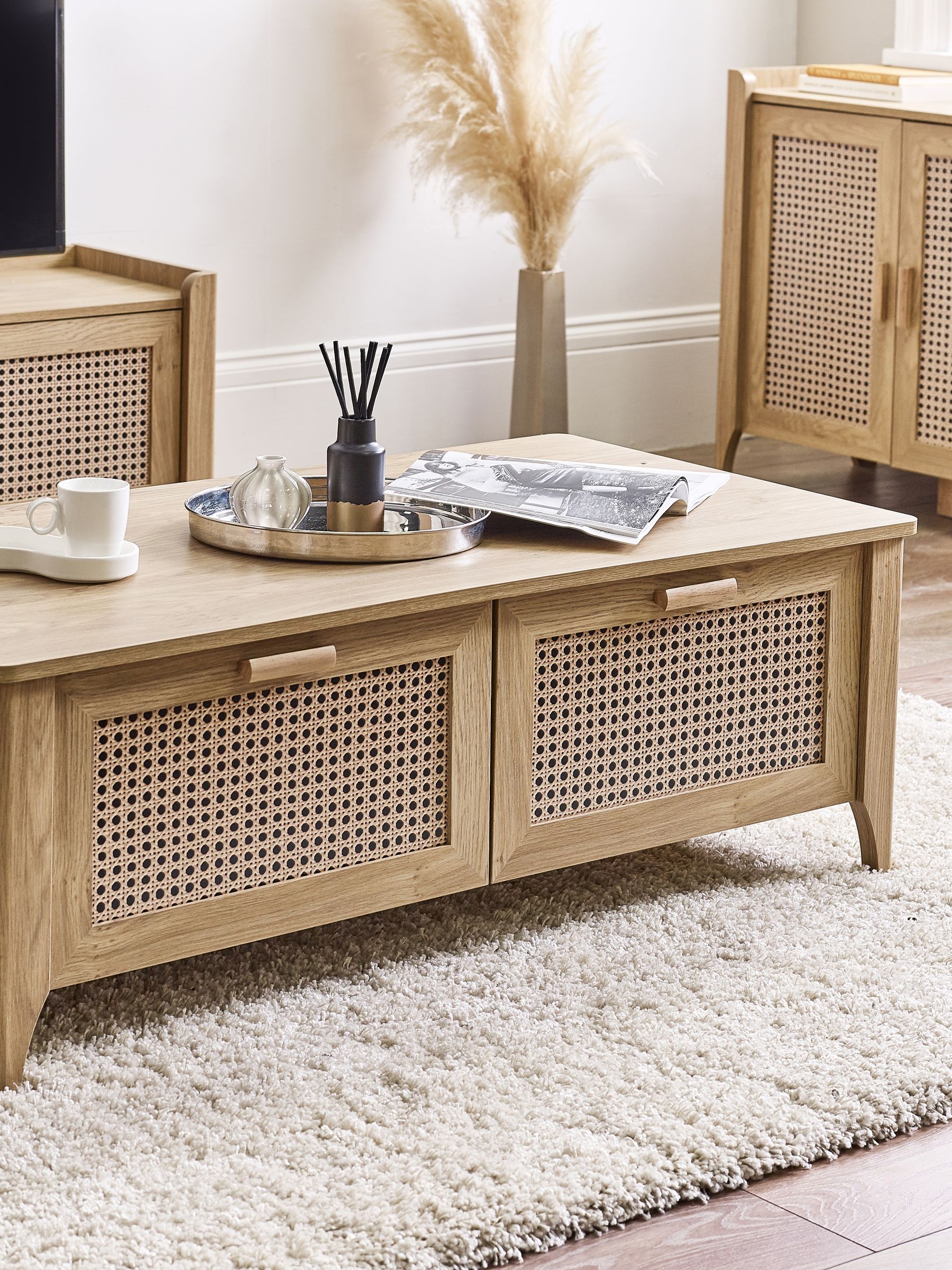 Buy Julian Bowen Oak Effect Sydney Rattan Print 2 Drawer Coffee