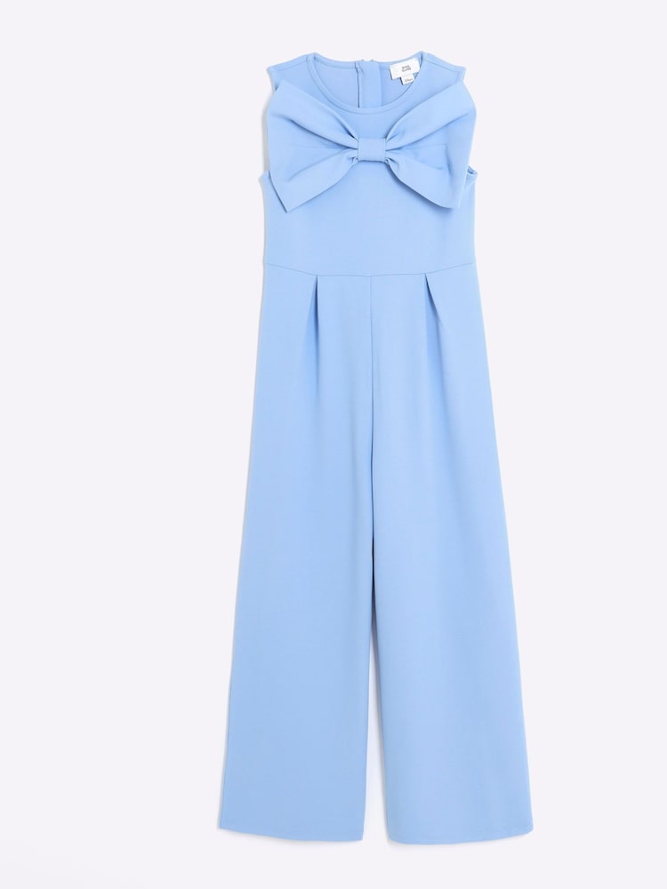 River Island Blue Girls Bow Jumpsuit - Image 1 of 3 River Island Blue Girls Bow Jumpsuit - Image 1 of 3