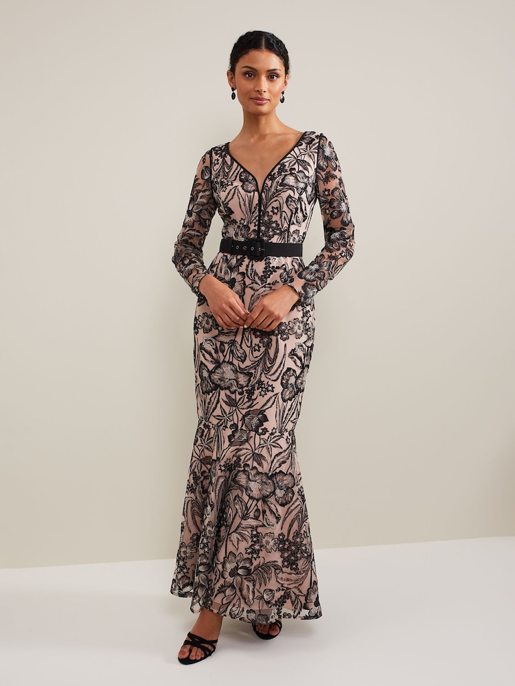 Phase Eight Black V-Neck Embroidered Nola Maxi Dress - Image 2 of 8