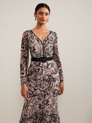 Phase Eight Black V-Neck Embroidered Nola Maxi Dress - Image 4 of 8
