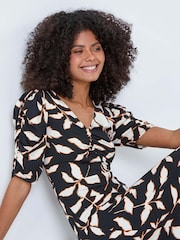 Dusk Black Ditsy Leaf Ruched Puff Sleeve Dress - Image 4 of 5