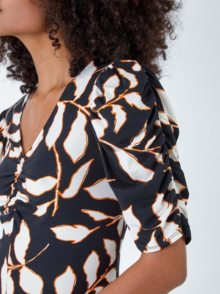 Dusk Black Ditsy Leaf Ruched Puff Sleeve Dress - Image 5 of 5