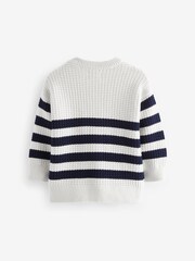 Navy/White Textured Stripe Crew Neck 100% Cotton Jumper - Image 2 of 3