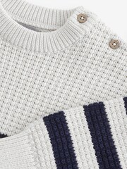 Navy/White Textured Stripe Crew Neck 100% Cotton Jumper - Image 3 of 3