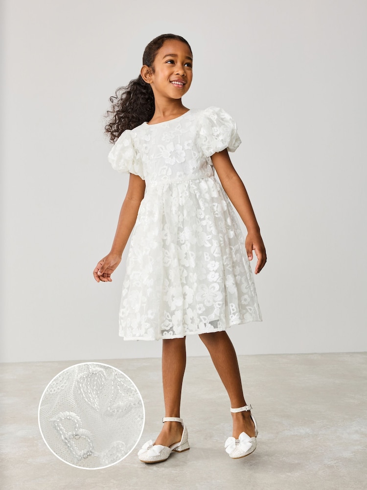 Baker by Ted Baker White Sequin Puff Sleeve Occasion Dress - Image 1 of 10