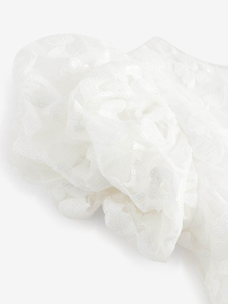 Baker by Ted Baker White Sequin Puff Sleeve Occasion Dress - Image 10 of 10
