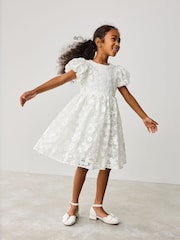 Baker by Ted Baker White Sequin Puff Sleeve Occasion Dress - Image 3 of 10