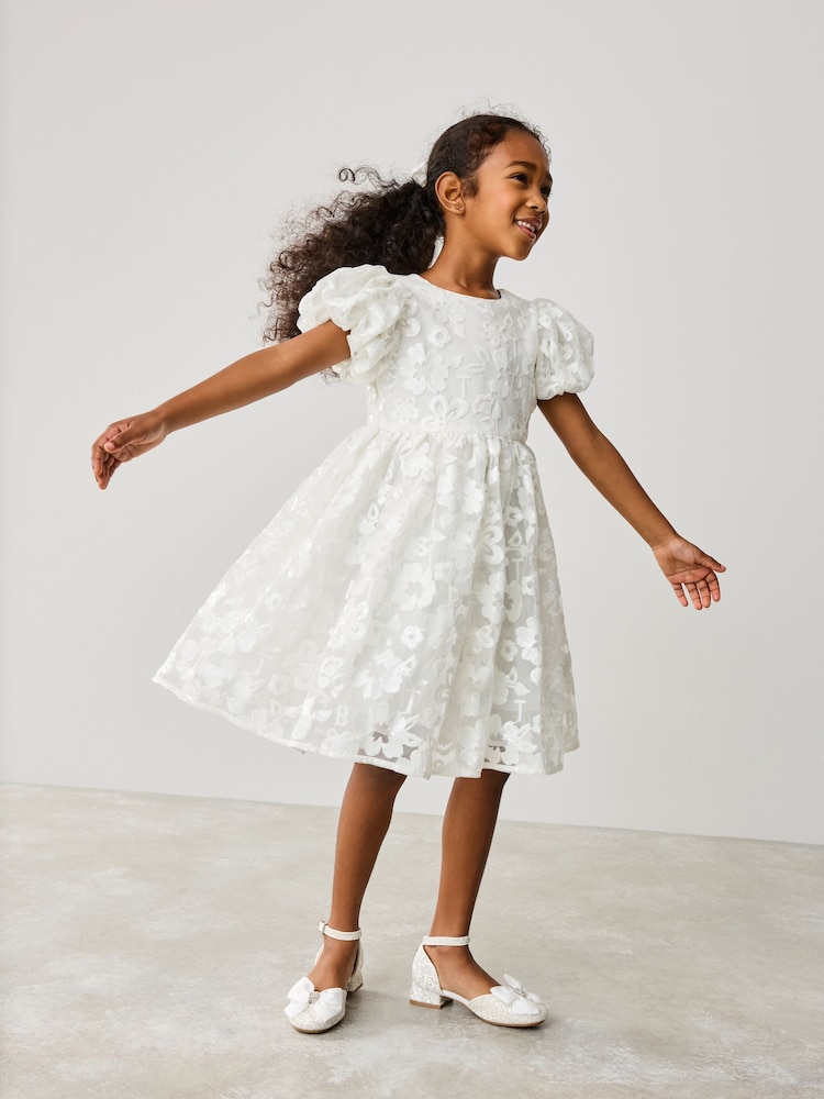 Baker by Ted Baker White Sequin Puff Sleeve Occasion Dress - Image 3 of 10