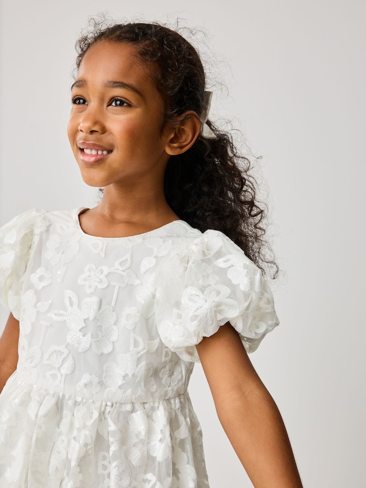 Baker by Ted Baker White Sequin Puff Sleeve Occasion Dress - Image 4 of 10