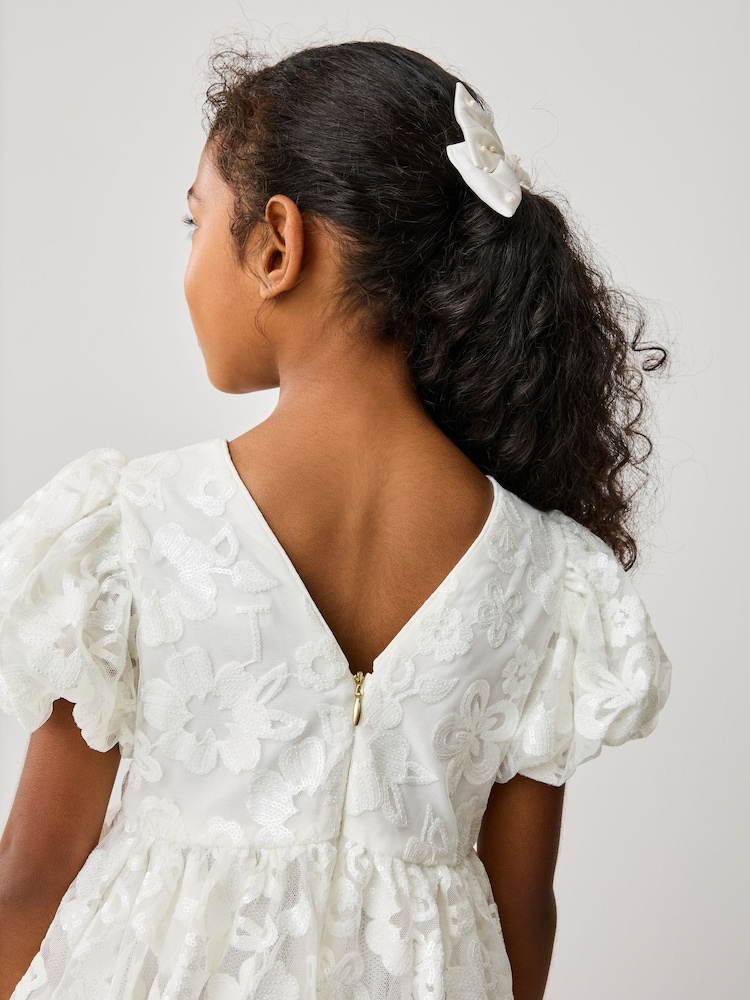 Baker by Ted Baker White Sequin Puff Sleeve Occasion Dress - Image 5 of 10