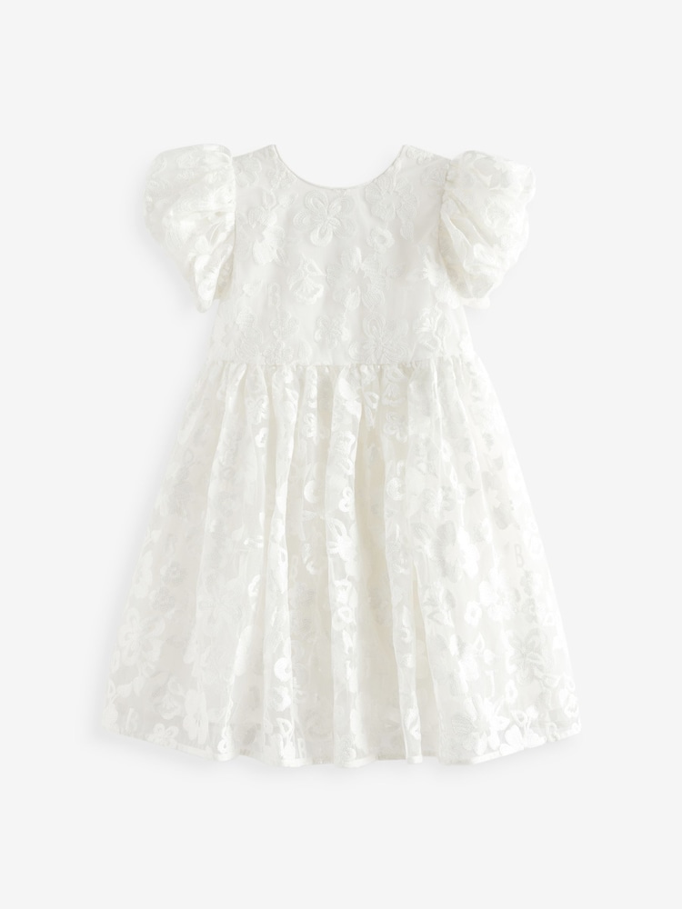 Baker by Ted Baker White Sequin Puff Sleeve Occasion Dress - Image 6 of 10