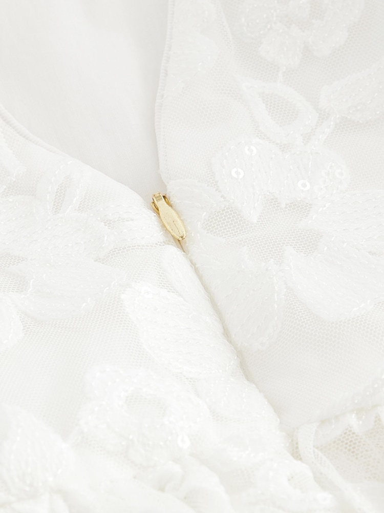 Baker by Ted Baker White Sequin Puff Sleeve Occasion Dress - Image 9 of 10