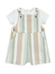 Mamas & Papas Pastel Stripe Woven White 100% Cotton Dungaree Set 2 Piece - Image 2 of 4