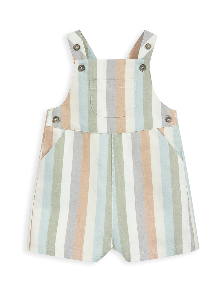 Mamas & Papas Pastel Stripe Woven White 100% Cotton Dungaree Set 2 Piece - Image 4 of 4