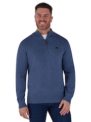 Raging Bull Blue Classic Quarter Zip Knit 100% Cotton Jumpers - Image 1 of 6