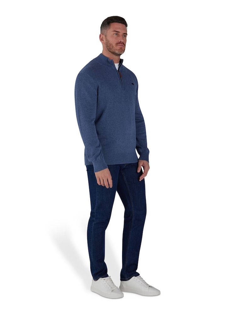 Raging Bull Blue Classic Quarter Zip Knit 100% Cotton Jumpers - Image 2 of 6