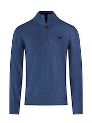 Raging Bull Blue Classic Quarter Zip Knit 100% Cotton Jumpers - Image 5 of 6
