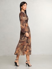 Lipsy Animal Petite Printed Woven Long Sleeve Underbust Midi Dress - Image 4 of 4