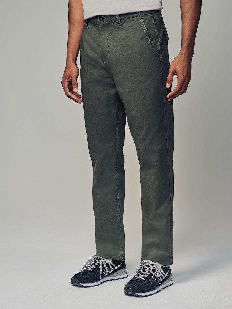 Khaki Green Regular Fit 100% Cotton Utility Style Chino Trousers - Image 1 of 12