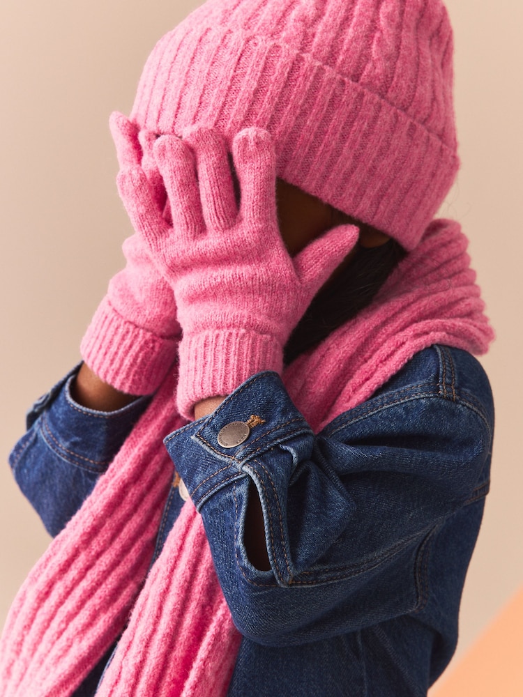 Pink Cable Hat, Gloves and Scarf Set (3-16yrs) - Image 2 of 8