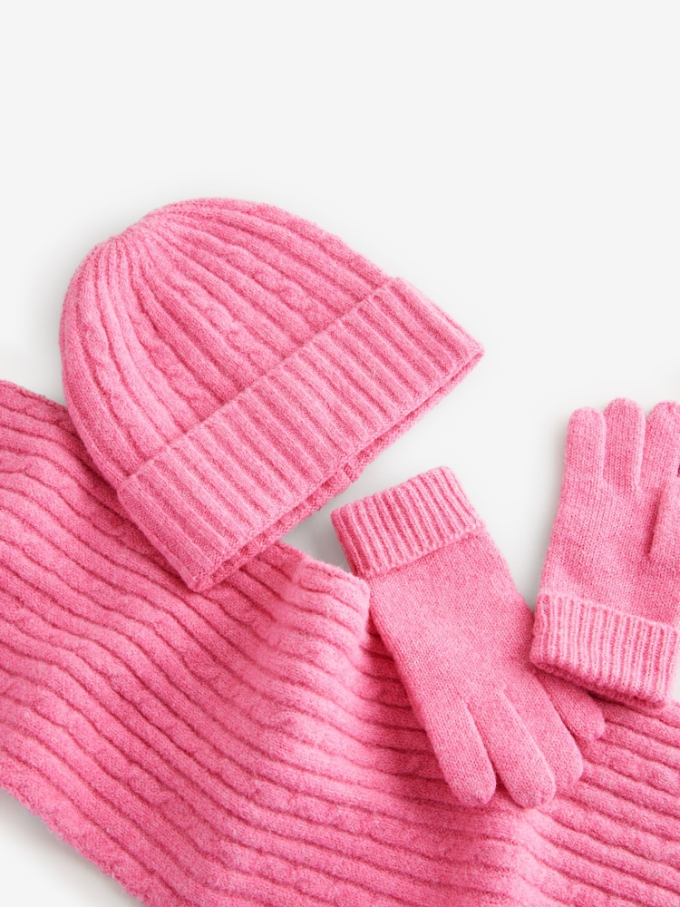 Rose - Ensemble chapeau, gants et écharpe en câble (3-16ans) - Image 6 of 8
