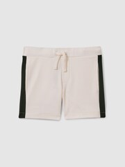 Reiss Ecru/Green Marl 13-14 yrs Textured Cotton Drawstring Shorts - Image 1 of 4