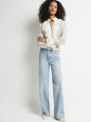 River Island Blue High Rise Wide Leg Jeans - Image 1 of 6