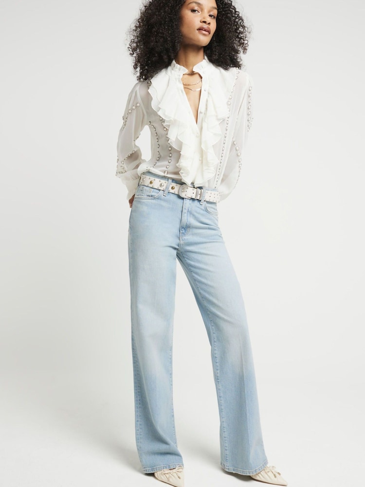 River Island Blue High Rise Wide Leg Jeans - Image 2 of 6 River Island Blue High Rise Wide Leg Jeans - Image 2 of 6