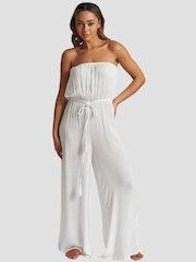 South Beach White Crinkle Viscose Strapless Jumpsuit - Image 1 of 5
