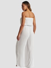 South Beach White Crinkle Viscose Strapless Jumpsuit - Image 2 of 5