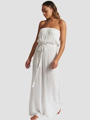 South Beach White Crinkle Viscose Strapless Jumpsuit - Image 3 of 5